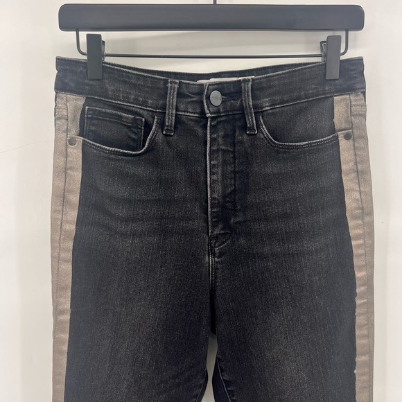 Athleta Sculptek Jeans with Tuxedo Stripe Womens size 8 Black Gold Stretchy - Picture 5 of 9